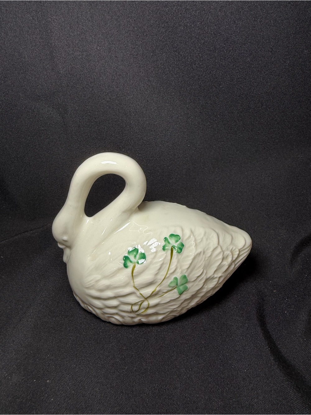 Belleek Swan With Green Shamrocks 5" Figurine Irish Blue Mark 9th